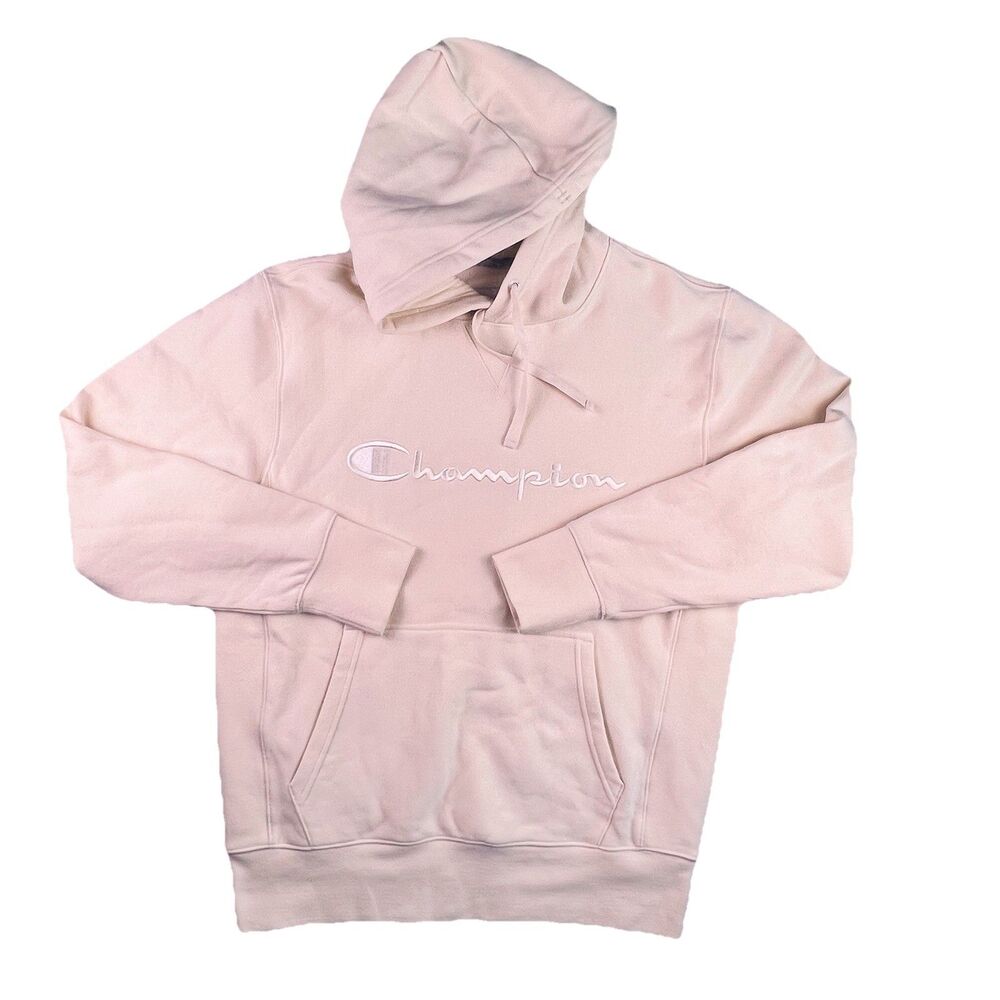 Champion Cream Adult Unisex Medium Embroidered Fleece Hoodie Sweatshirt